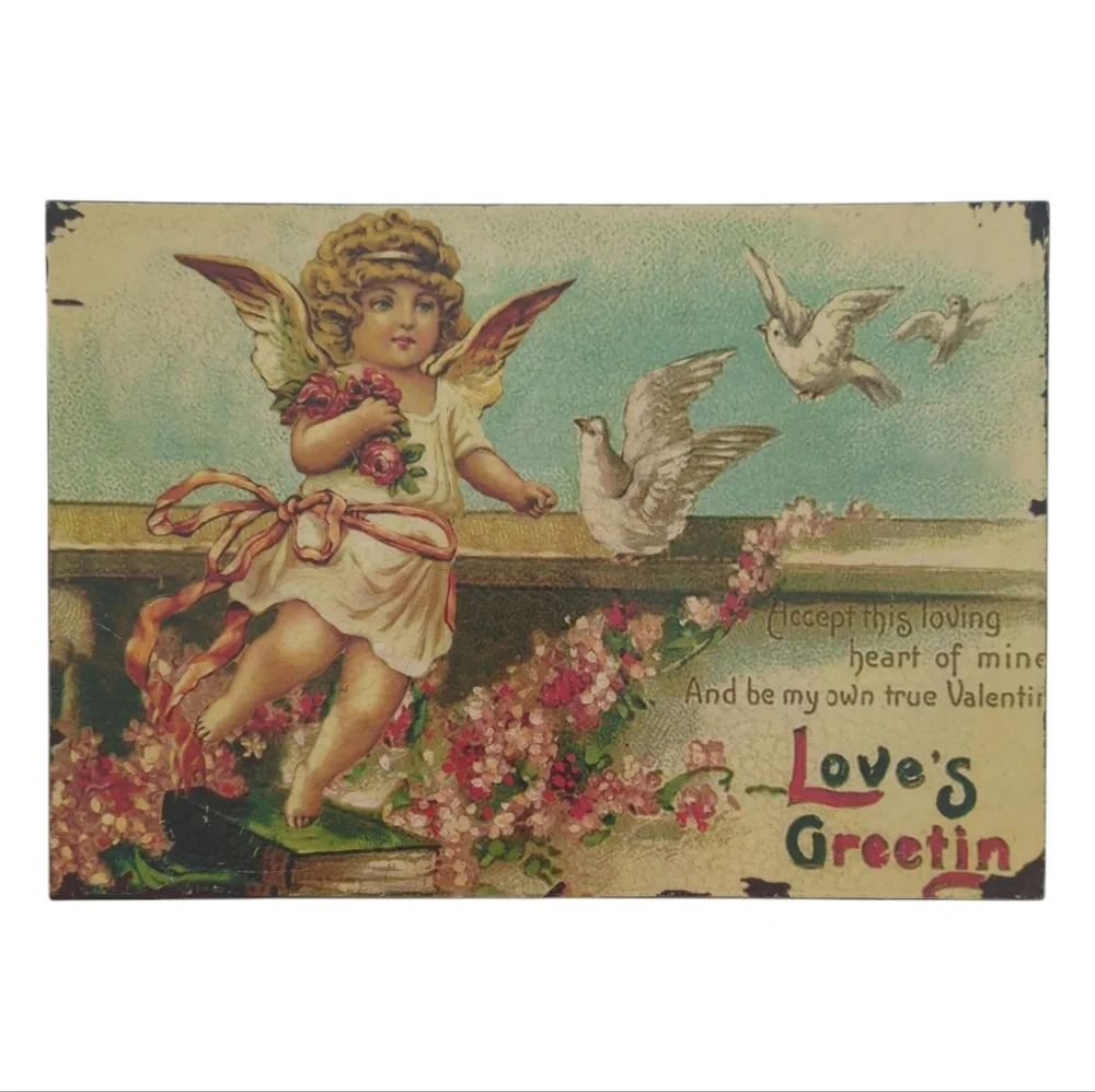 Vintage Style Victorian Cupid Valentine's Day Metal Tin Hanging Wall Decor